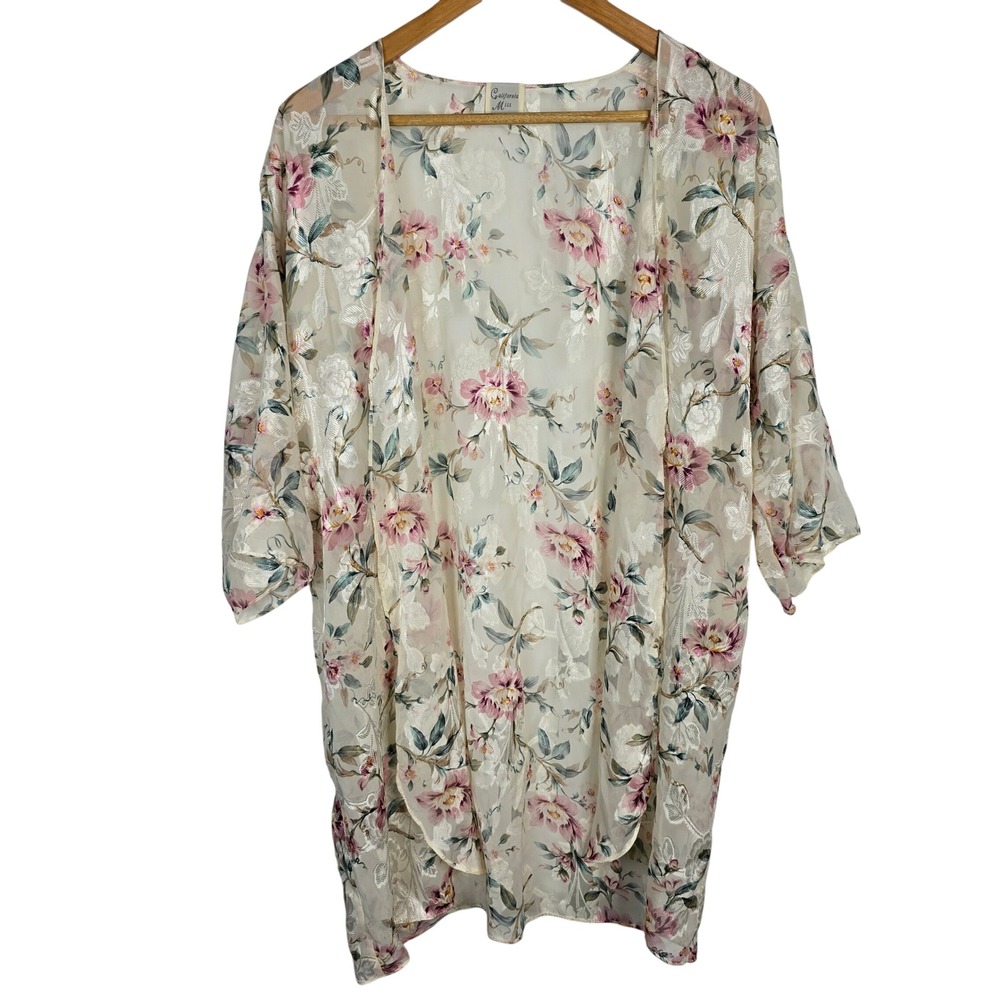 Vintage California‎ Miss Medium Floral Kimono Topper Duster Sheer Lightweight